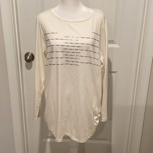 CJ Banks Cream Long Sleeve Top with Dot Pattern